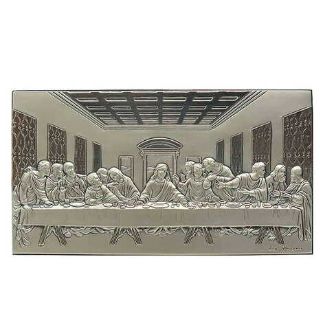 Mystical Supper Silver Plaque And Wooden Back Icon 90x160 mm