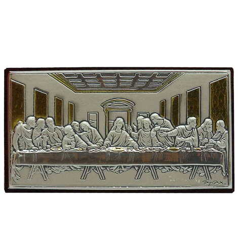 Mystical Supper Silver Plaque And Wooden Back Icon