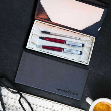 Myros - Name Personalised Burgundy Leather Pencil Set