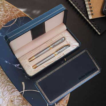 Myros - Name Personalised Gold Bronze Leather Pencil Set