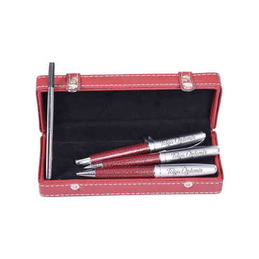 Name Personalised Metal Pen Set of 3 pcs with Leather Gift Box - Thumbnail