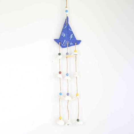 Nautical Sea Shell Mavi Color Boat Shaped Three Hanging Detailed Wind Chime