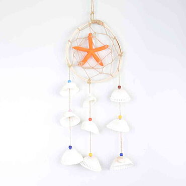 Myros - Nautical Sea Shell Orange Ağda Deniz Yıldızı Shaped Three Hanging Detailed Wind Chime