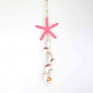 Myros - Nautical Sea Shell Pembe Color Deniz Yıldızı Shaped Tek Hanging Detailed Wind Chime