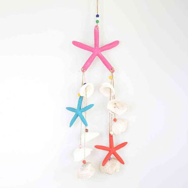 Myros - Nautical Sea Shell Pink Seahorse Shaped Double Hanging Detailed Wind Chime