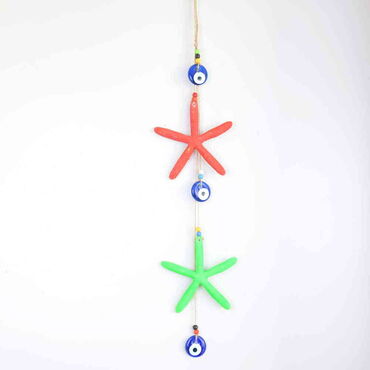 Myros - Nautical Sea Shell Red Green Color Starfish Shaped Single Hanging Detailed Wind Chime