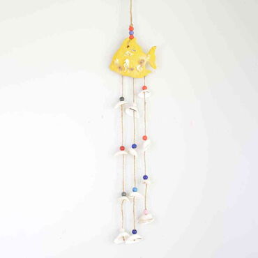 Myros - Nautical Sea Shell Sarı Color Fish Shaped Three Hanging Detailed Wind Chime