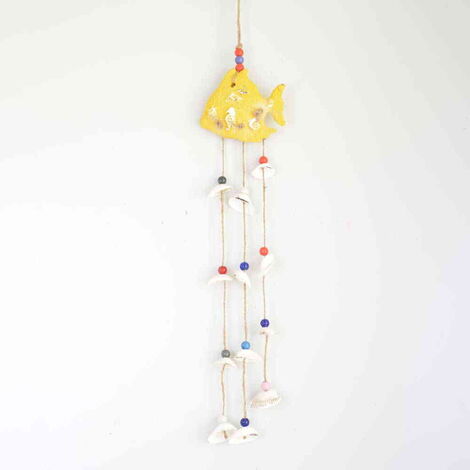 Nautical Sea Shell Sarı Color Fish Shaped Three Hanging Detailed Wind Chime - 1