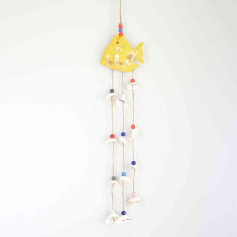 Nautical Sea Shell Sarı Color Fish Shaped Three Hanging Detailed Wind Chime