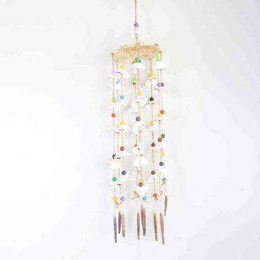 Myros - Nautical Sea Shell Straw Hat Shaped Multi Hanging Detailed Wind Chime