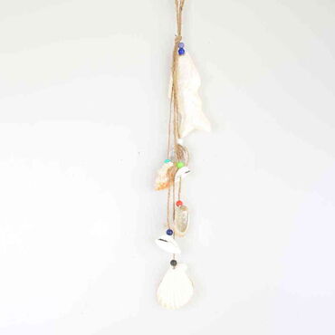 Myros - Nautical Sea Shell White Color Fish Shaped Single Hanging Detailed Wind Chime