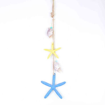 Myros - Nautical Sea Shell Yellow Blue Color Starfish Shaped Single Hanging Detailed Wind Chime