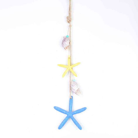 Nautical Sea Shell Yellow Blue Color Starfish Shaped Single Hanging Detailed Wind Chime