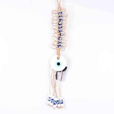 Evil Eye Macrame White Color Oval Shaped Evil Eye Bead Flower Knitted Detailed Wall Hanging