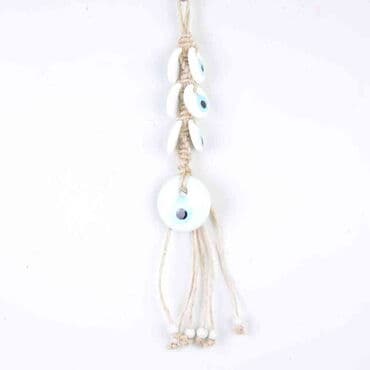 Evil Eye Macrame White Color Yedili Oval Shaped Wall Hanging