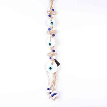 Evil Eye Macrame White Color Triple Oval Shaped Wall Hanging