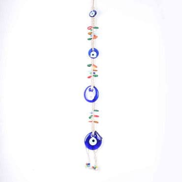 Evil Eye Macrame Four Row Oval Shaped Ring Bead Detailed Wall Hanging