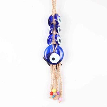 Evil Eye Macrame Oval Shaped Six Bead Detailed Wall Hanging