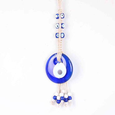 Evil Eye Macrame Single Size Oval Shaped Six Büyük Bead Knitted Detailed Wall Hanging