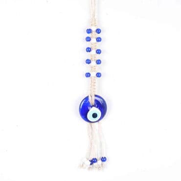 Evil Eye Macrame Single Size Oval Shaped Mavi White Bead Knitted Detailed Wall Hanging