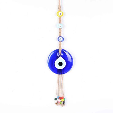 Evil Eye Macrame Oval Shaped Three Bead Detailed Wall Hanging