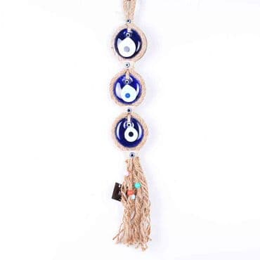 Evil Eye Macrame Triple Oval Shaped Macrame Framing Detailed Wall Hanging