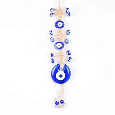 Evil Eye Macrame Triple Oval Shaped Evil Eye Bead Flower Knitted Detailed Wall Hanging