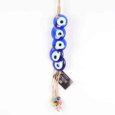 Evil Eye Macrame Five Bead in a Row Shaped Multi Bead Tassel Detailed Wall Hanging