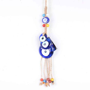 Evil Eye Macrame Overlapping Triple Bead Shaped Wall Hanging