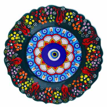 Nazar Temalı Çini Myros Resim Tabak 18 cm - 11