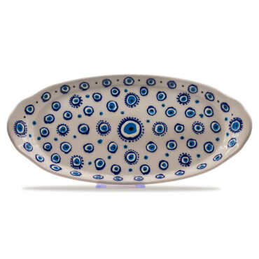 Nazar Themed Embossed Nazar Oval Tray 165X345X40 mm - 2