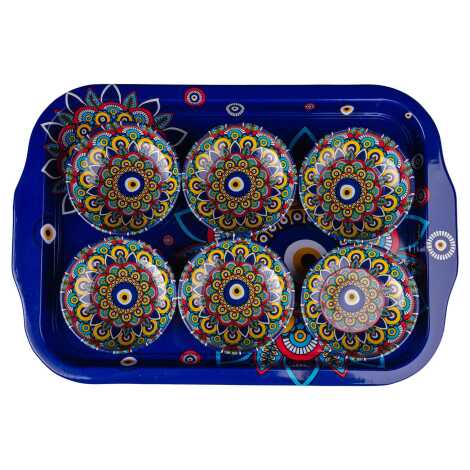 Nazar Temalı Metal Büyük Tepsi Altılı 75 Mm Kase Seti - 1