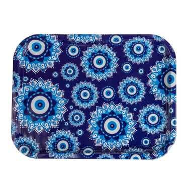 Nazar Themed Large Rectangular Metal Tray 295x225 Cm