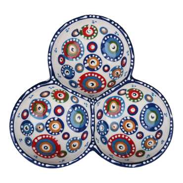 Nazar Temalı Özel Kabartma Üçlü Yuvarlak Çerezlik Orta 18 Cm - Myros
