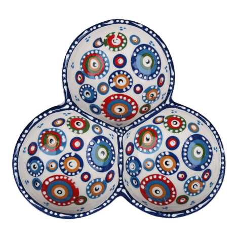 Nazar Temalı Özel Kabartma Üçlü Yuvarlak Çerezlik Orta 18 Cm - 1
