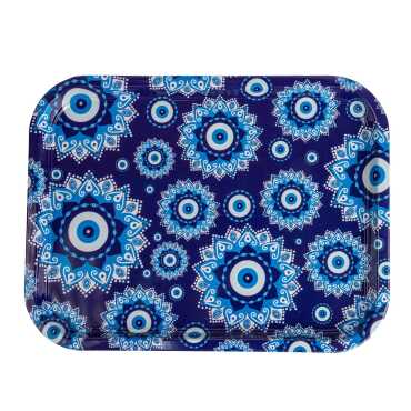 Nazar Themed Large Rectangular Metal Tray 295x225 Cm - Myros