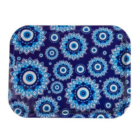 Nazar Themed Large Rectangular Metal Tray 295x225 Cm - 1