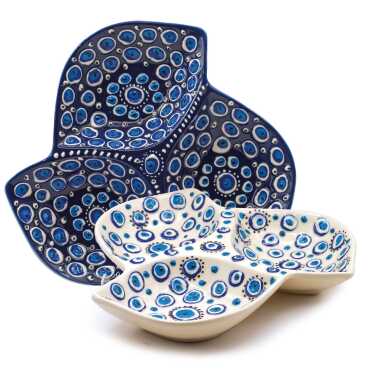 Nazar Themed Special Embossed Round Triple Snack Bowl 18 cm - Myros