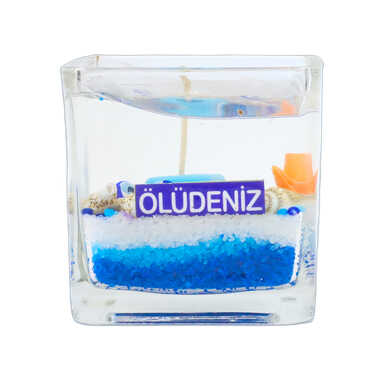 Ölüdeniz Themed Medium Square Glass Candle with Gel Wax