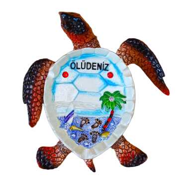 Ölüdeniz Temalı Sedefli Taşlı Polyester Büyük Kaplumbağa Küllük 13.5*12 Cm - Myros
