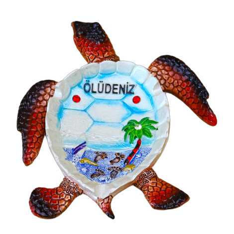 Ölüdeniz Temalı Sedefli Taşlı Polyester Büyük Kaplumbağa Küllük 13.5*12 Cm - 5
