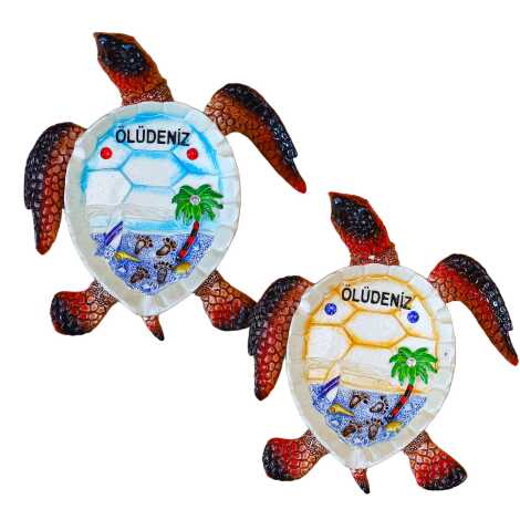 Ölüdeniz Temalı Sedefli Taşlı Polyester Büyük Kaplumbağa Küllük 13.5*12 Cm - 2