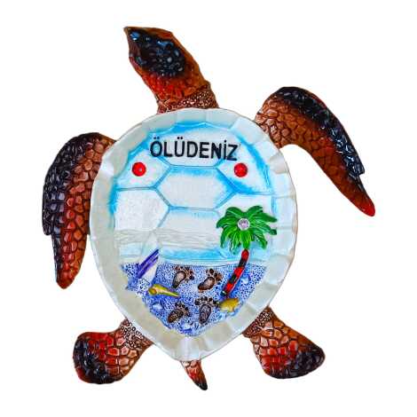 Ölüdeniz Temalı Sedefli Taşlı Polyester Büyük Kaplumbağa Küllük 13.5*12 Cm - 3