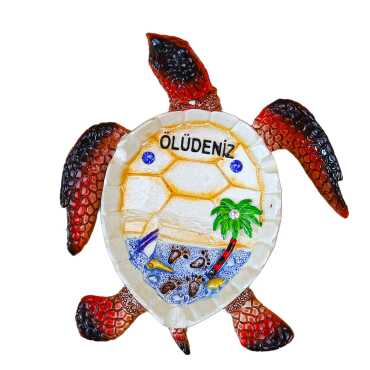 Ölüdeniz Temalı Sedefli Taşlı Polyester Büyük Kaplumbağa Küllük 13.5*12 Cm - 4