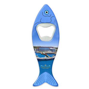 Hotel Themed Customised UV Printed Fish Shape Printed Plastic Base Bottle Opener 42x130 mm