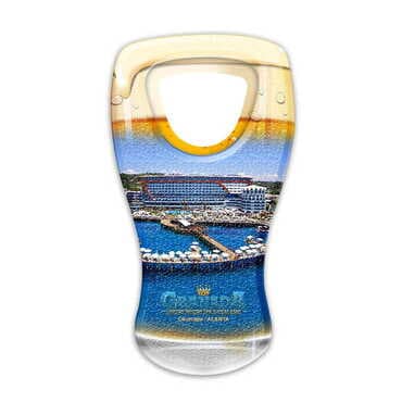 Hotel Themed Customised UV Printed Beer Glass Shape Plastic Base Bottle Opener 52x97 mm