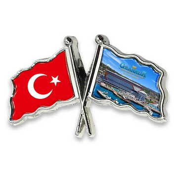 Myros - Otel Temalı Myros Çift Bayrak Rozet 35x20 mm