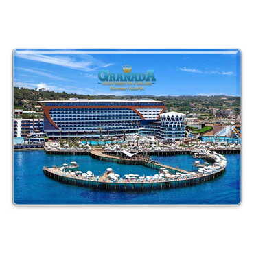Hotel Themed Epoxy Dome Rectangular Souvenir Fridge Magnet 95x65 mm