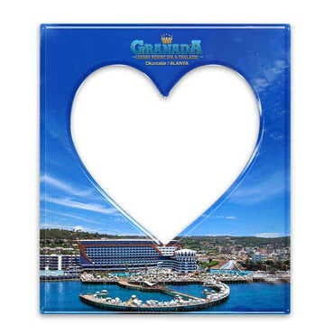 Hotel Themed Epoxy Dome Souvenir Magnetic Heart Shaped Photo Frame 95x110 mm