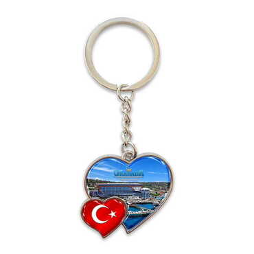 Toptan Otel Temalı Myros Metal Çift Kalpli Anahtarlık 40x94 mm - Myros